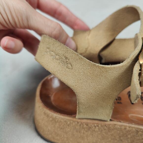 Birkenstock Papillio‎ Glenda Wedge Sandals Womens 37 US 6 White Buckle Canvas - Picture 4 of 9